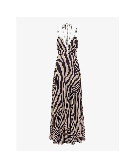 Reiss Brown Vida Zebra-print Woven Maxi Dress