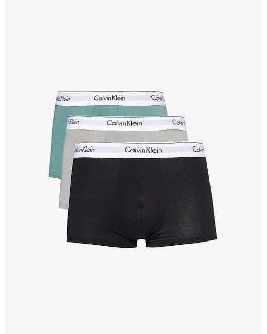 Calvin Klein White Logo-waistband Pack Of Three Stretch-cotton Trunks for men