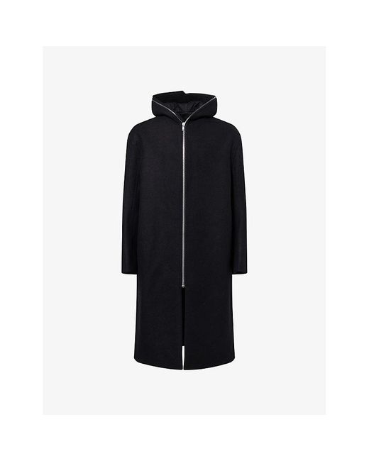 Rick Owens Black Gimp Zipped-Neckline Wool Coat for men