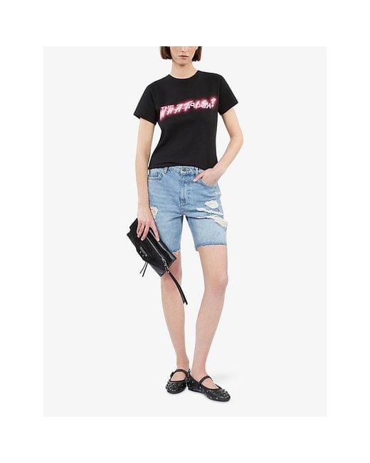 The Kooples Black Logo-Print Short-Sleeve Cotton T-Shirt