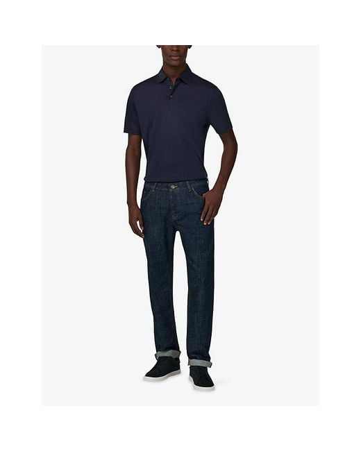 Boggi Blue Regular Short-Sleeve Cotton And Silk-Blend Polo for men