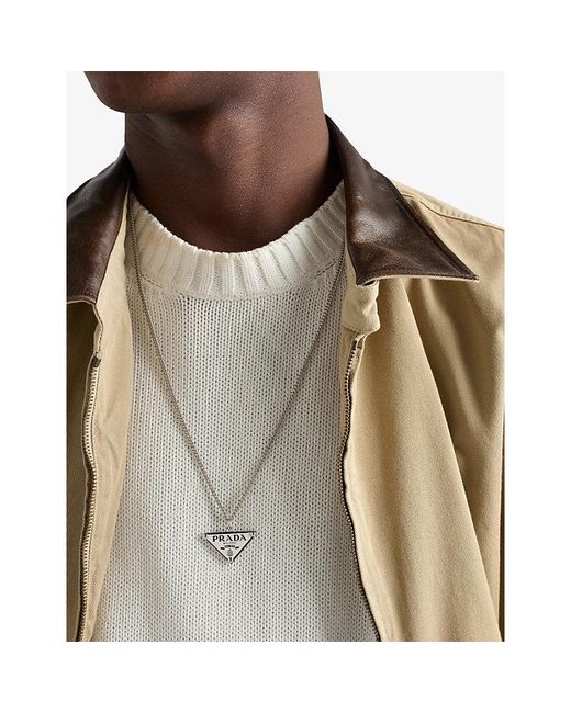 Prada Metallic Triangle-Logo Enamelled Metal Necklace