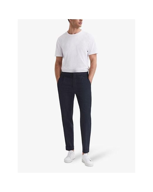 Reiss Blue Brighton Relaxed-Fit Tapered Woven Trousers for men