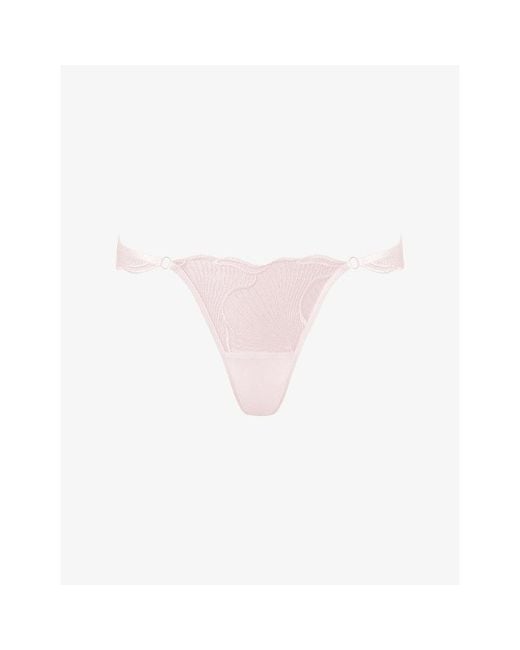 Bluebella Pink Marabel Embroidered Sheer Lace Thong