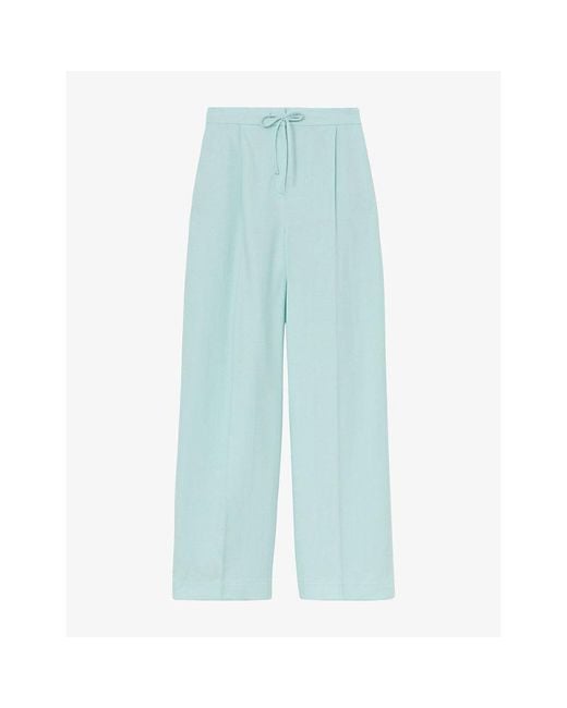 Reiss Blue Esther Drawstring Wide-Leg Woven Trousers