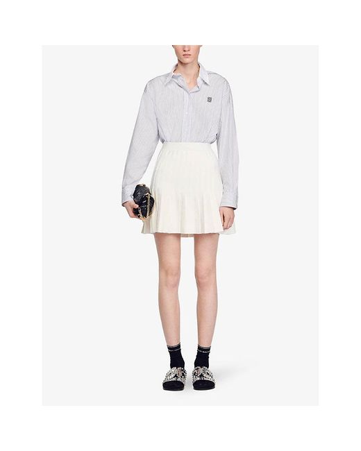Sandro White Pleated Elasticated-waist Stretch-woven Mini Skirt