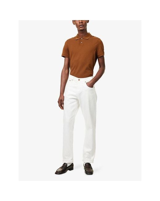 Dunhill Brown Short-Sleeves Regular-Fit Cotton And Silk Polo Shirt for men