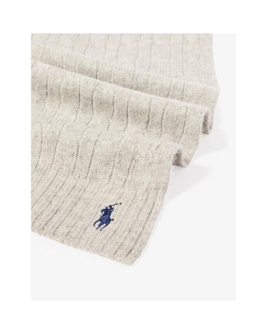 Polo Ralph Lauren White Embroidered-logo Wool And Cashmere-blend Scarf
