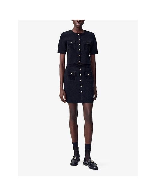 Claudie Pierlot Black Short-Sleeve Velvet Knit Cardigan