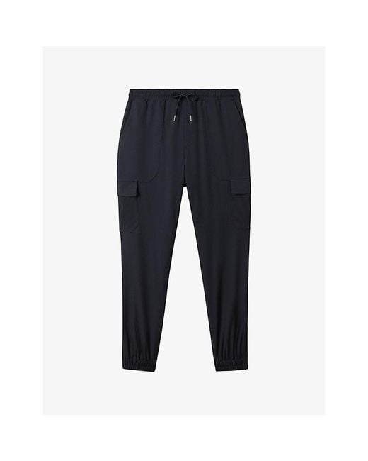 Reiss Blue Lavenham Drawstring-waist Woven Cargo Trousers for men