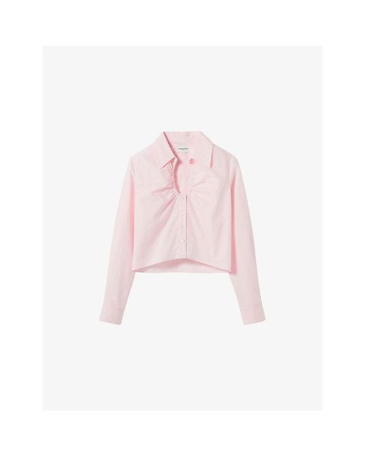 Claudie Pierlot Pink Cropped V-Neck Cotton Shirt