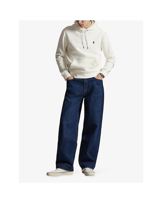 Polo Ralph Lauren White Logo-Embroidered Pouch-Pocket Cotton-Blend Hoody for men