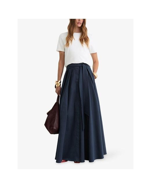 Reiss Blue Simone Tie-Waist Stretch Cotton-Blend Maxi Skirt