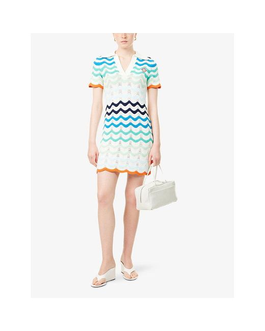 CASABLANCA Wavy Crochet Striped Cotton-Knit Mini Dress in Blue | Lyst