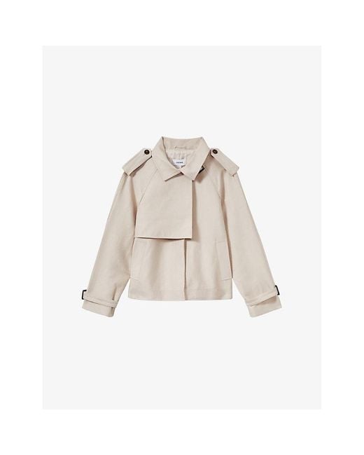 Reiss Natural Mila Cropped Woven Trench Coat