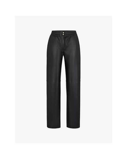 HUGO Black High-Rise Elasticated-Waist Faux-Leather Trousers