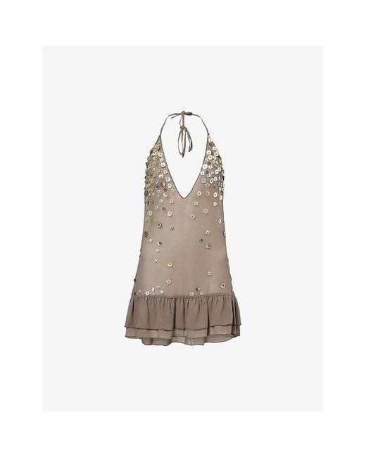 Jaded London Natural Button Me Up Layered Chiffon Mini Dress