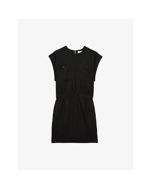 Reiss Black Karly Short-Sleeved Linen Mini Dress
