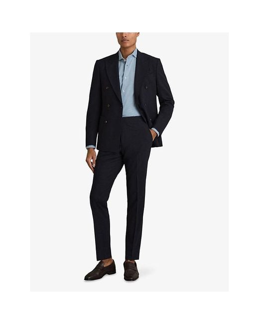 Reiss Blue Draper Cutaway-Collar Regular-Fit Cotton Shirt for men