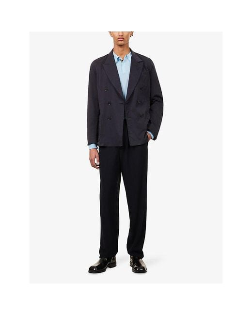 Paul Smith Blue Double-Breasted Cotton-Blend Blazer for men