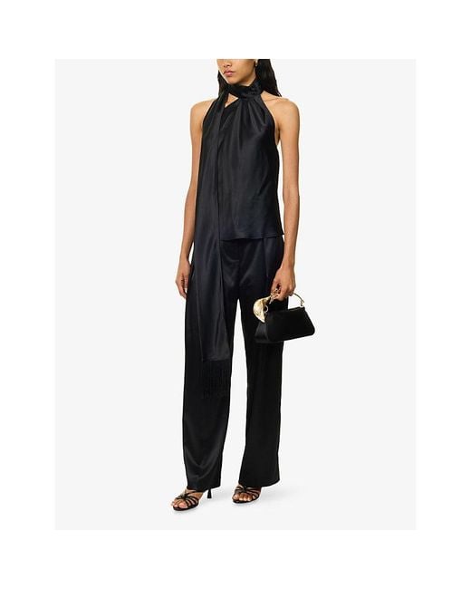 Reformation Black Sabi Halter-Neck Silk Top