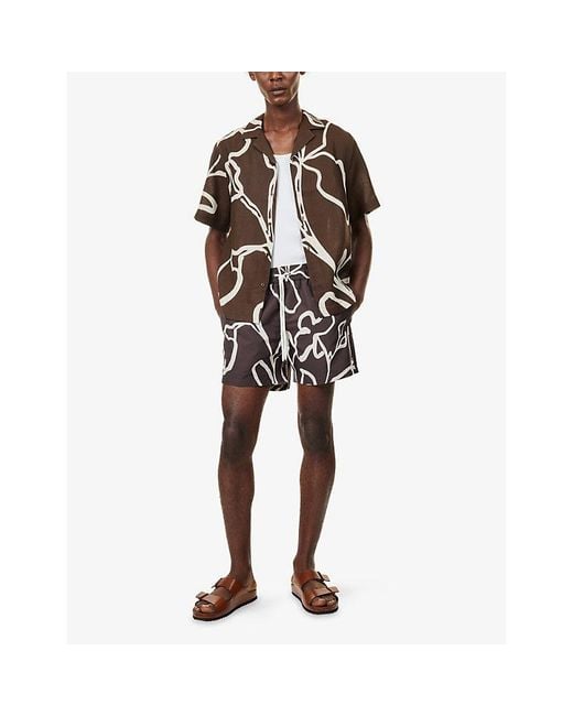 Frescobol Carioca Brown Roberto Striped Linen Shirt for men