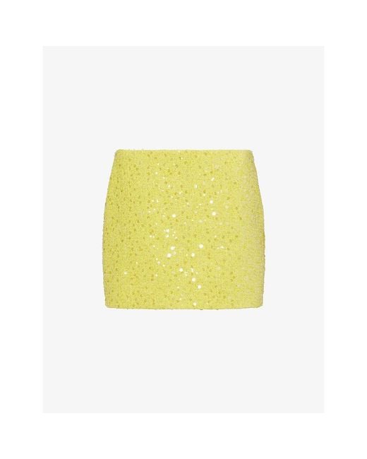 David Koma Yellow Sequinned-Boucle Woven Mini Skirt