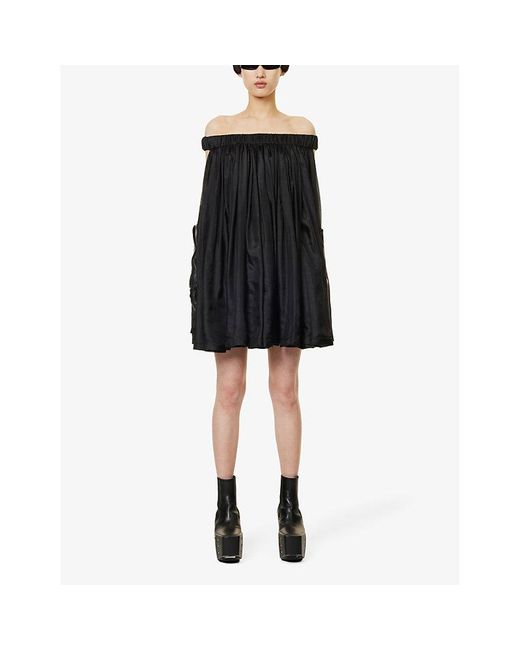 Rick Owens Gray Off-the-shoulder Relaxed-fit Silk Top