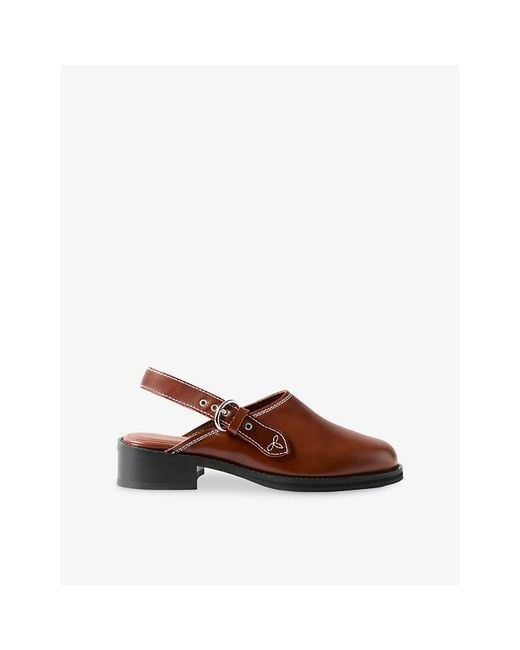 Claudie Pierlot Brown Buckle-Strap Leather Clogs