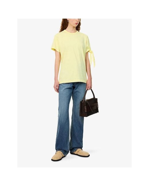 J.W. Anderson Yellow Sleeve Knot Brand-Logo Cotton T-Shirt