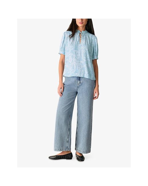 Whistles Blue Graphic-Print Tie-Neck Woven Blouse