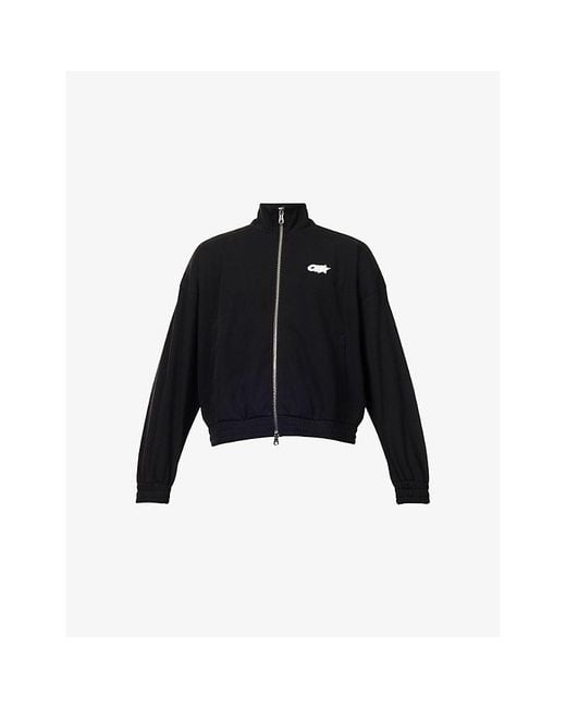 Cole Buxton Black Logo-Embroidered Funnel-Neck Cotton Blend Tracksuit Top for men
