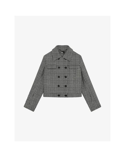 The Kooples Gray Checked Double-Breasted Wool-Blend Jacket
