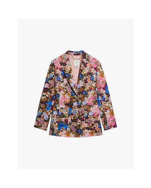 Ted Baker Red Madonia Floral-print Woven Blazer