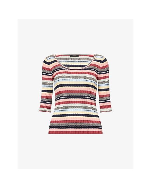 Weekend by Maxmara Red Scoop-Neck Stripe Knitted Top
