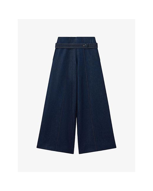 Reiss Blue Lianna Belted Wide-leg Mid-rise Denim Jeans 1