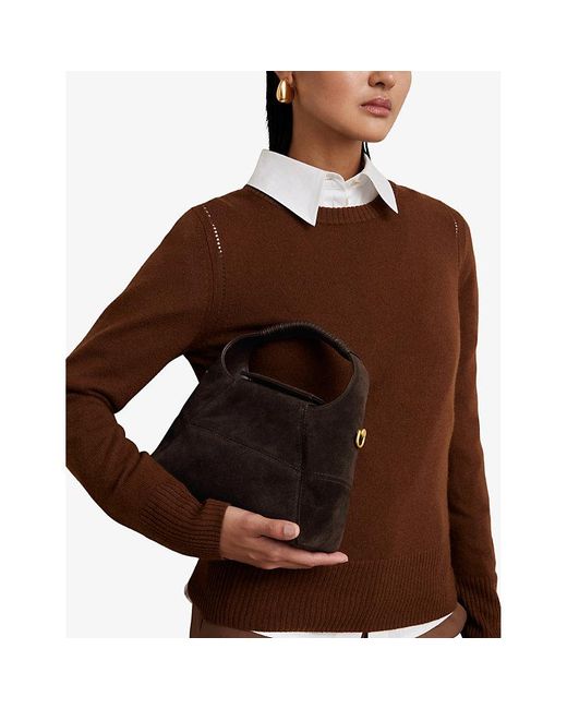 Reiss Black Octavia Suede Top-Handle Bag