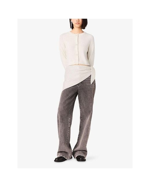 Maje White Bow-Button Round-Neck Wool Cardigan