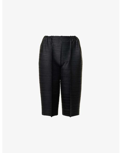 Pleats Please Issey Miyake Black Bounce Pleated Wide-leg Mid-rise Knitted Trousers