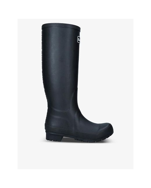 Barbour Blue Abbey Logo-Patch Rubber Wellington Boots