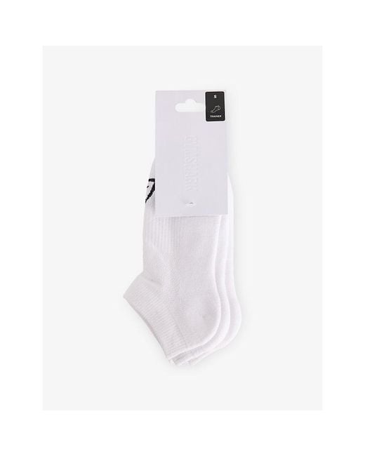 GYMSHARK White Pack Of Three Ribbed Logo Cotton-Blend Socks