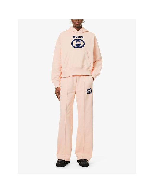 Gucci Pink Brand-print Relaxed-fit Cotton-jersey jogging Botto