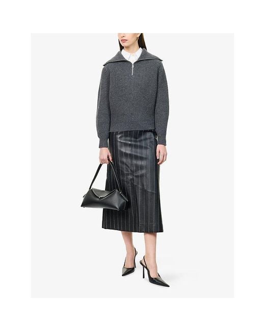 Weekend by Maxmara Gray Ribbed 1/2 Zip Wool Jumper