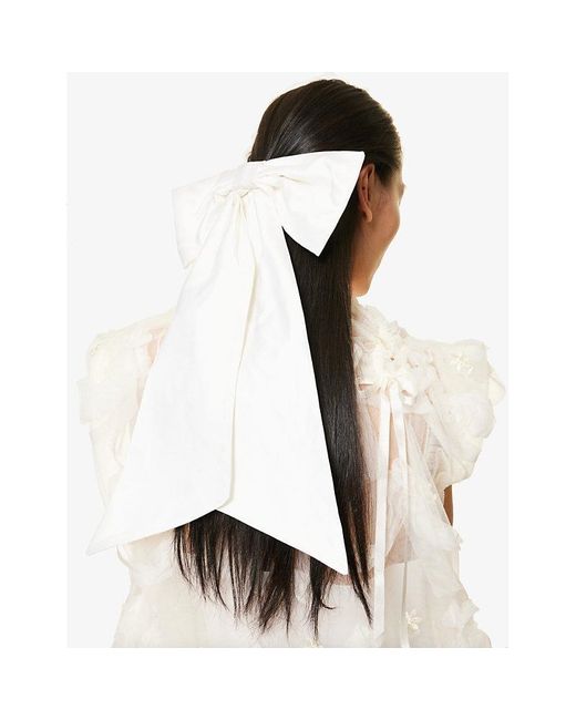 Jennifer Behr White Leander Bow Brand-patch Silk Barrette Hair Clip