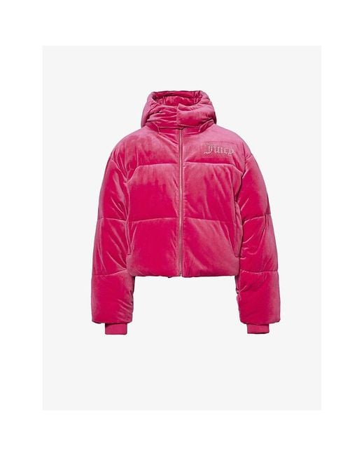 Juicy Couture Pink Rhinestone-embellished Padded Velour Jacket