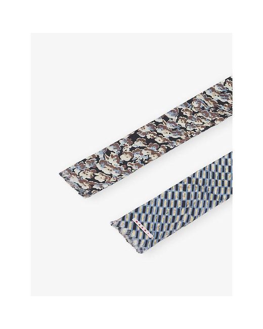 Marni Blue Printed Slim Silk Scarf