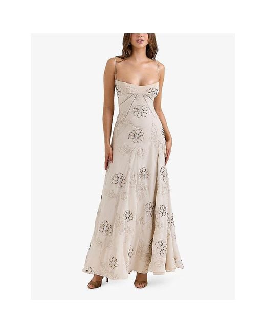 House Of Cb Multicolor Seren Floral-Pattern Woven Maxi Dress Xs (A-C Cup)