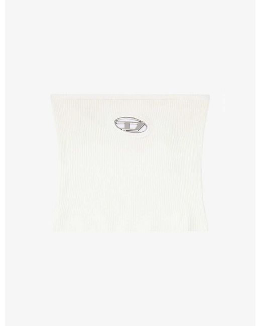 DIESEL White M-calrksvillex Logo-plaque Strapless Knitted Top