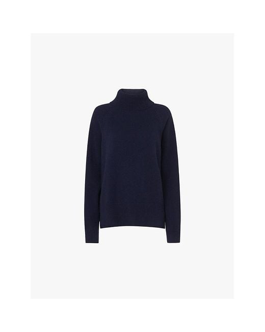 Whistles Blue Turtleneck Relaxed-Fit Cashmere Jumper