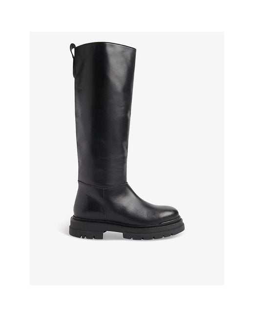 Whistles Black Maceo Lug-Sole Leather Knee-High Boots